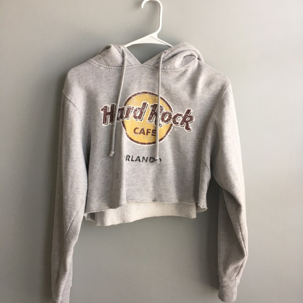 cropped gray hard rock hoodie